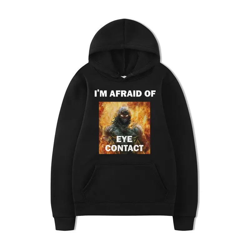 I'm Afraid of Eye Contact Humor Funny Hoodies Men Women Winter Long Sleeve Oversized Sweatshirt Fashion Vintage Fleece Pullover