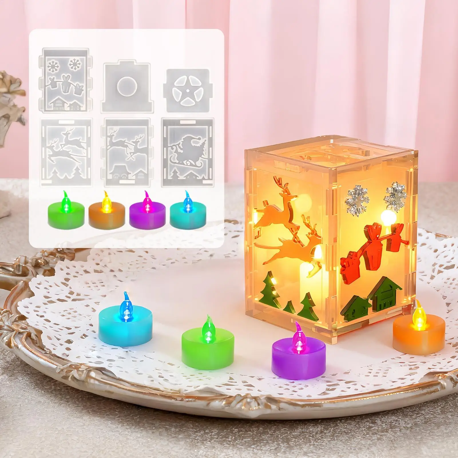 

6 шт. рождественские силиконовые формы с 4 светодиодными свечами — многоразовые формы «сделай сам» для воска, штукатурки, поделок из смолы — подарок для начинающих