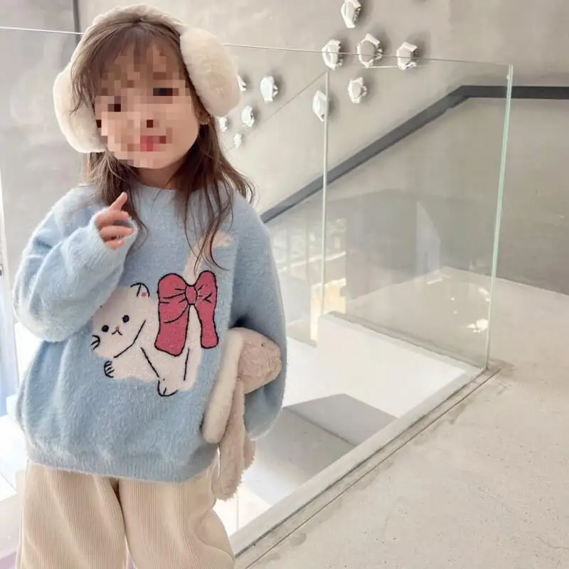 فتاة Kawaii بلايز فرو المنك رشاقته بلايز عادية الخريف والشتاء موضة الاتجاه النسخة الكورية البلوز طالب ملابس الأطفال #3