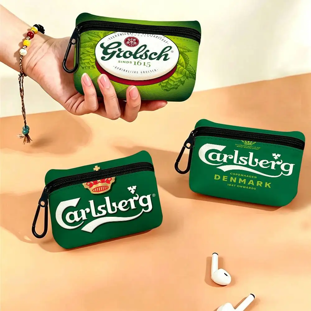 Grolsch Lager Beer Portable Oxford Fabric Mini Wallet Carabiner Design Small Coin Bag For Cards Keys Earphones