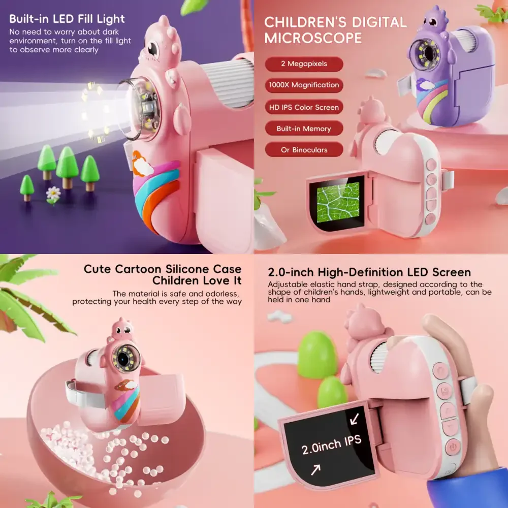 

1000X Portable Electron Microscope with 2 Inch Screen Wireless Handheld Digital Microscope for Kids