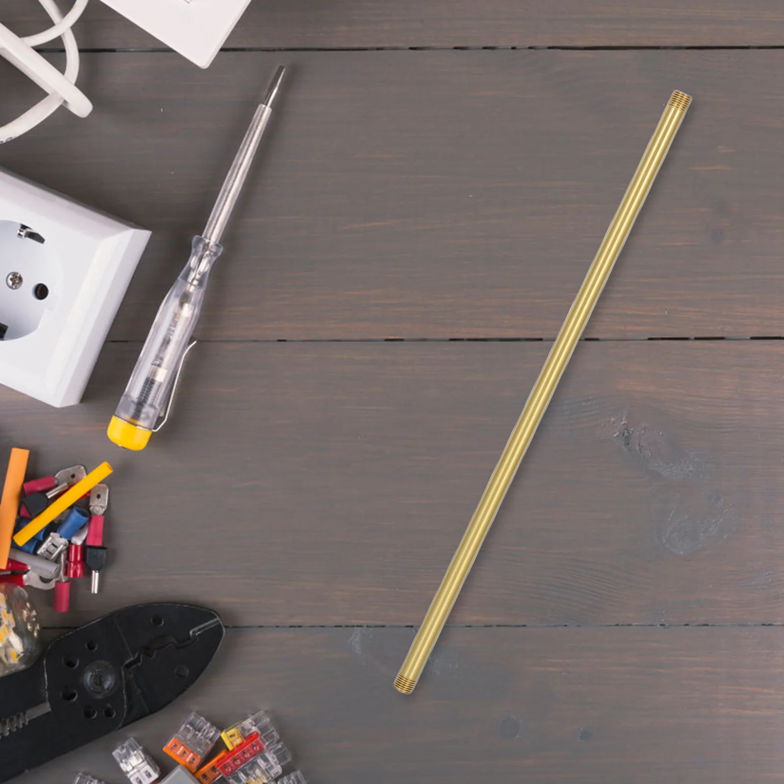 Long Brass Nipple Pipe Polished Brass Threaded Rod M10 300mm Durable Lamp Fixture Connector for DIY Lighting Projects Lighting