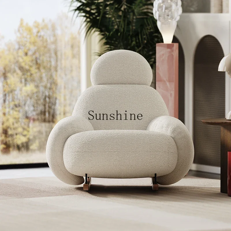 

Nordic rocking chair lamb wool lazy sofa home living room balcony single recliner