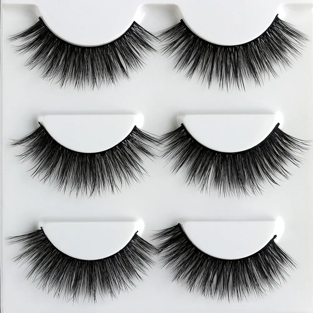 SKONHED 3 pares de pestañas voluminosas a la moda para mujer, herramientas de extensión de maquillaje Natural cruzadas gruesas, pestañas postizas de fibra de seda 3D