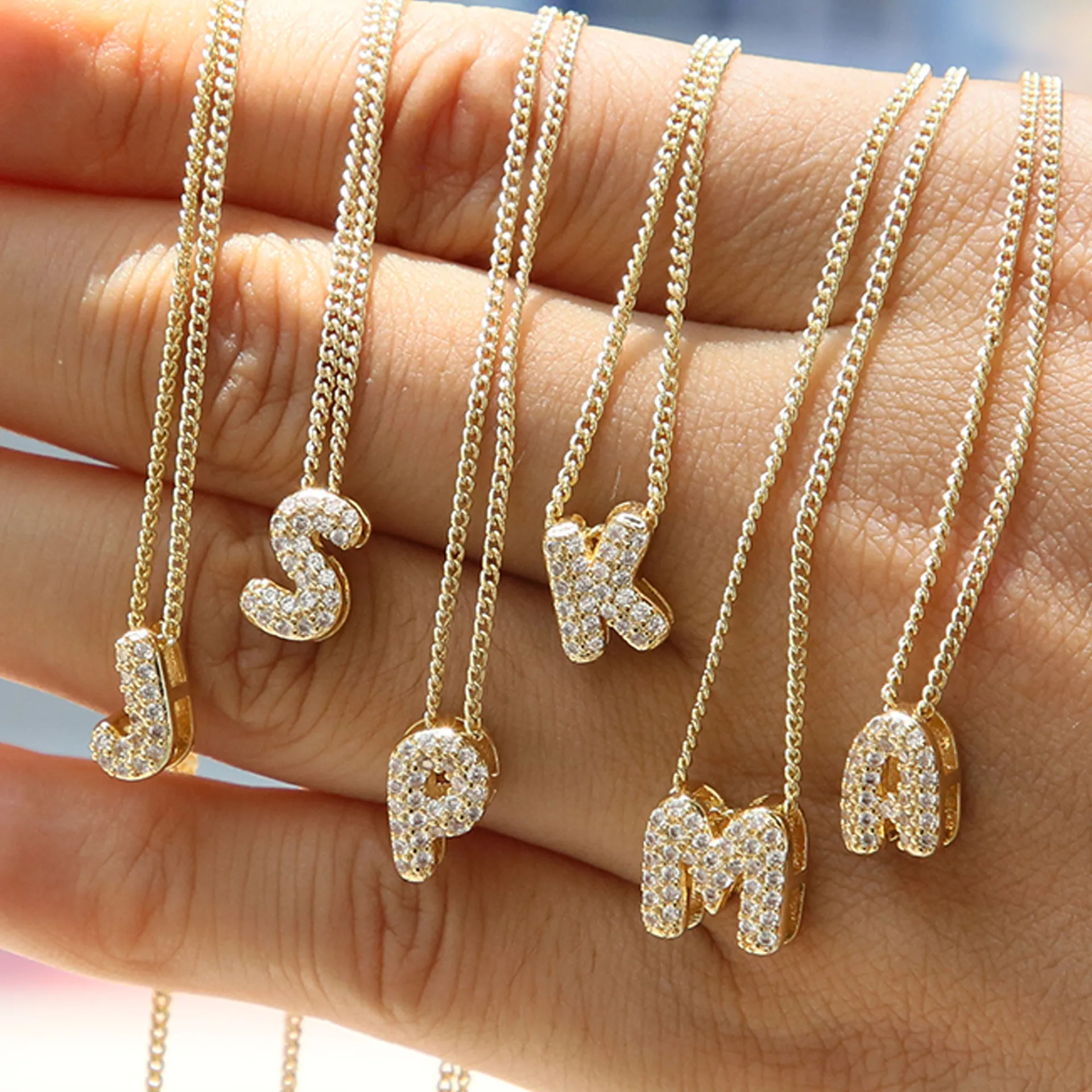 Simple Small Name Initial Letter Pendant Necklace for Women Men Trendy Gold Color Zircon Alphabet Thin Chain Neckalce Jewelry