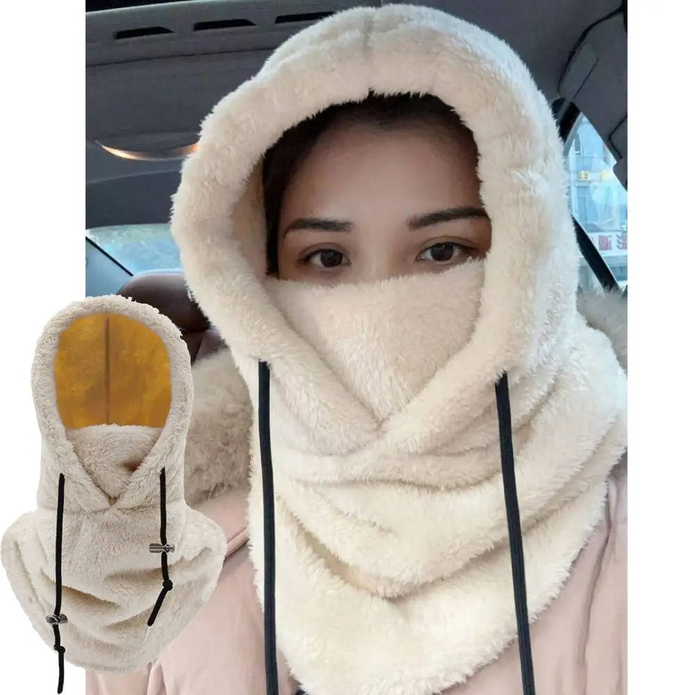 New Arctic Velvet Sherpa Hood Ski Mask Warm Tool Adjustable Cover Cap Scarf Windproof Skiing Thicken Warm Hood Men Women