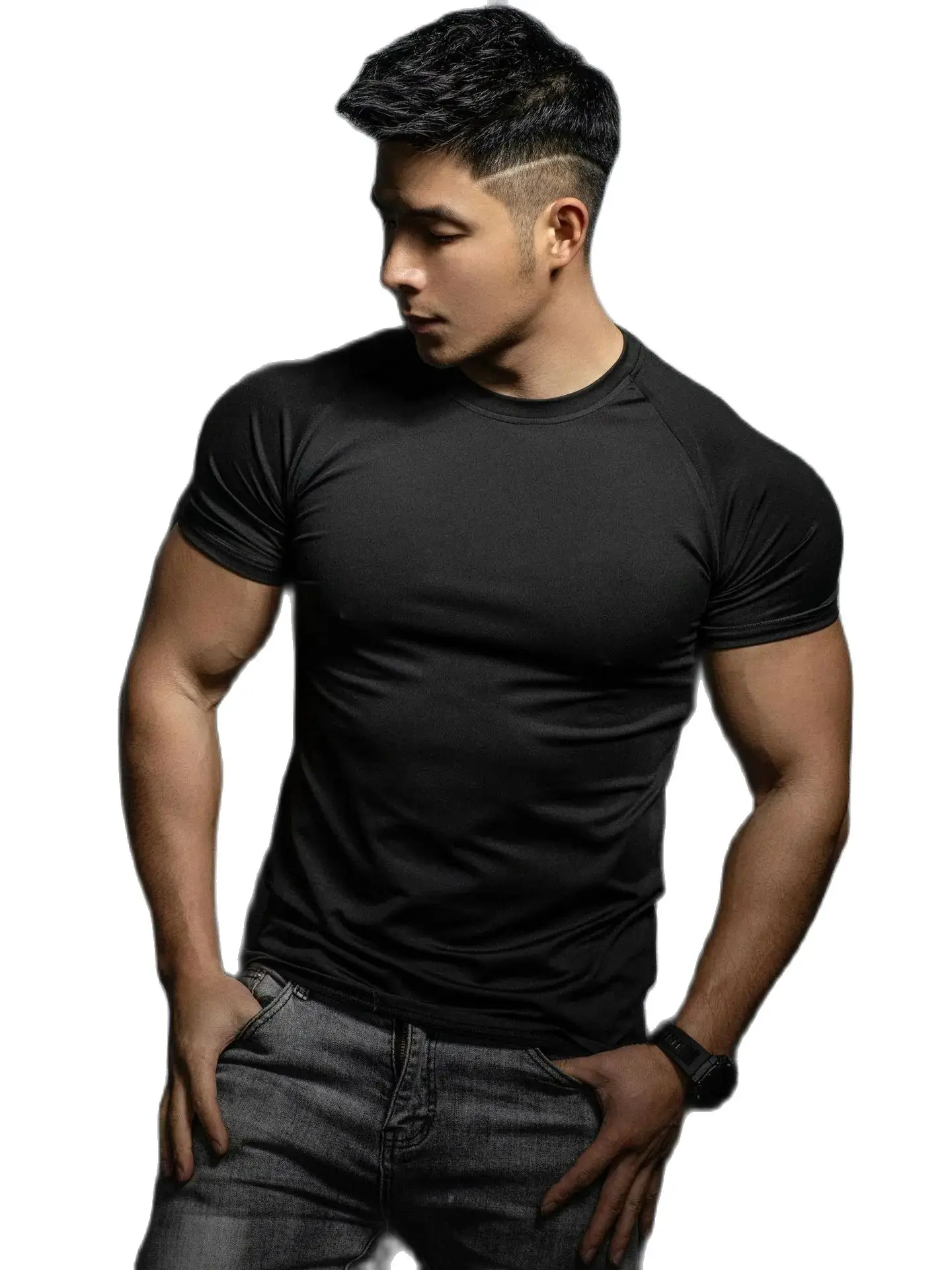 2024 New men\'s T-shirt Sports leisure running gym exercise training elastic quick drying short sleeve T-shirt men\'s top