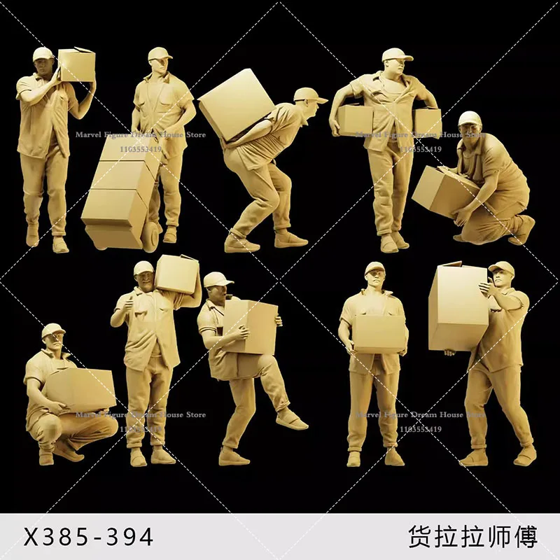 1/64 1/43 1/35 Scale Miniature Scene Doll White Model Un-panited Worker Carrying Boxes Creative Mini Display Decoration Action