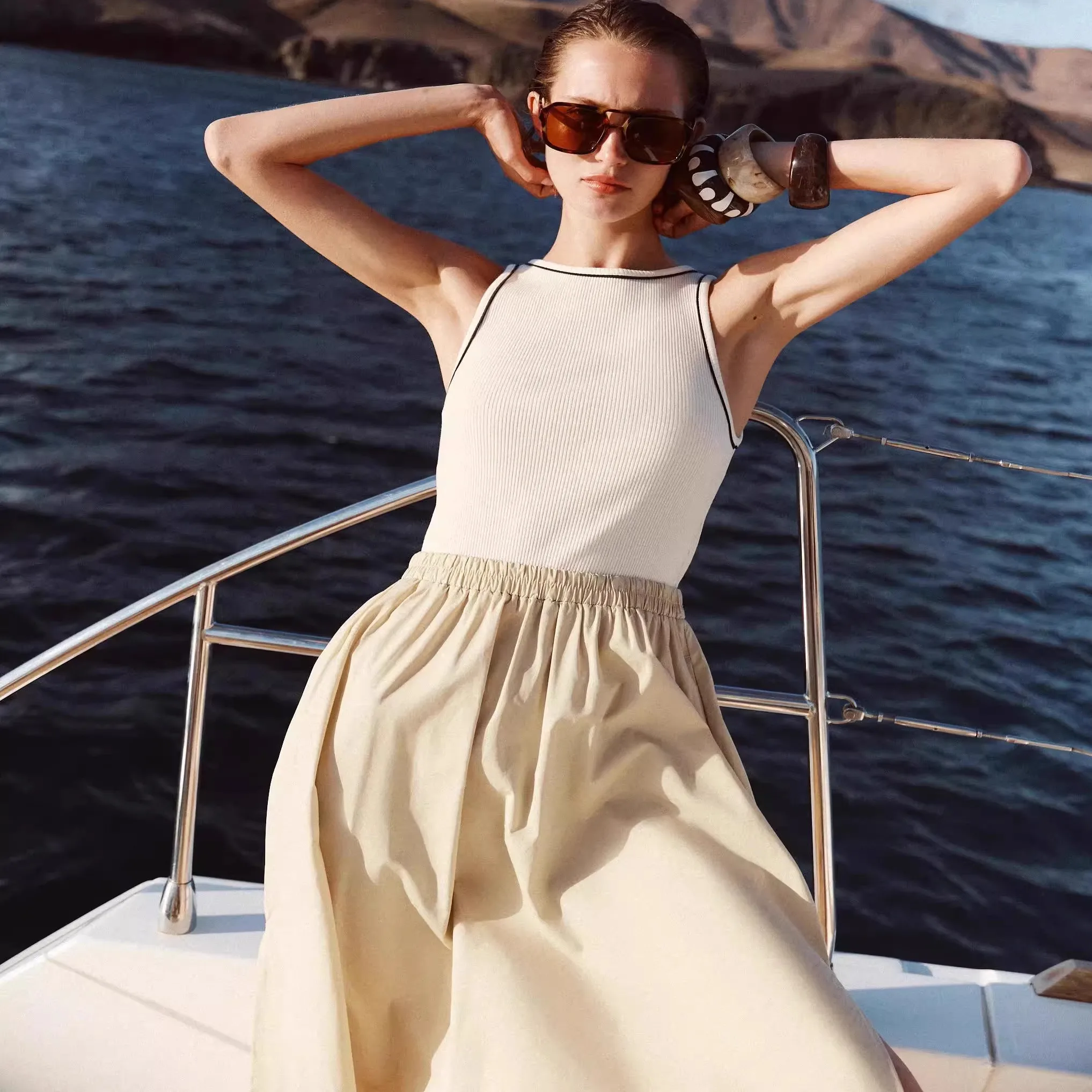 Été 2025 nouveau doux Simple épissé Svel rond Ne Midi Dr femmes Faion coton décontracté Sle t-shirt Dr