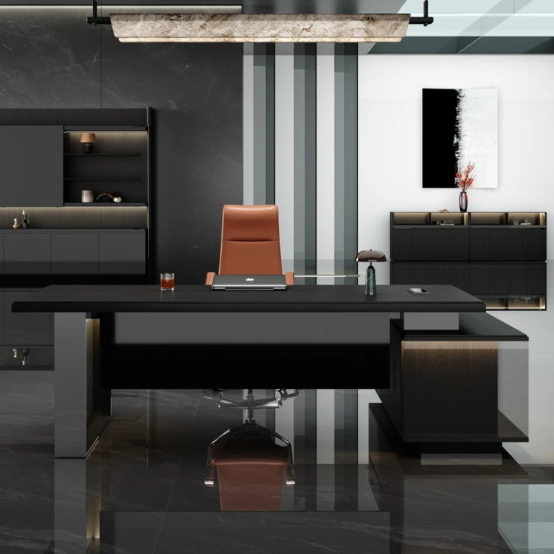 Premium Modern Modular Executive Office Desk L-Shape With Sideboard MDF Material CEO One-stop Procurement Office Furniture Sets