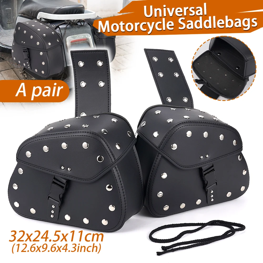 A Pair Of Black Motorcycle Bags, Saddle Bags, Suitable For The Side Pockets Of Benda Harley Prince Electric Vehicles