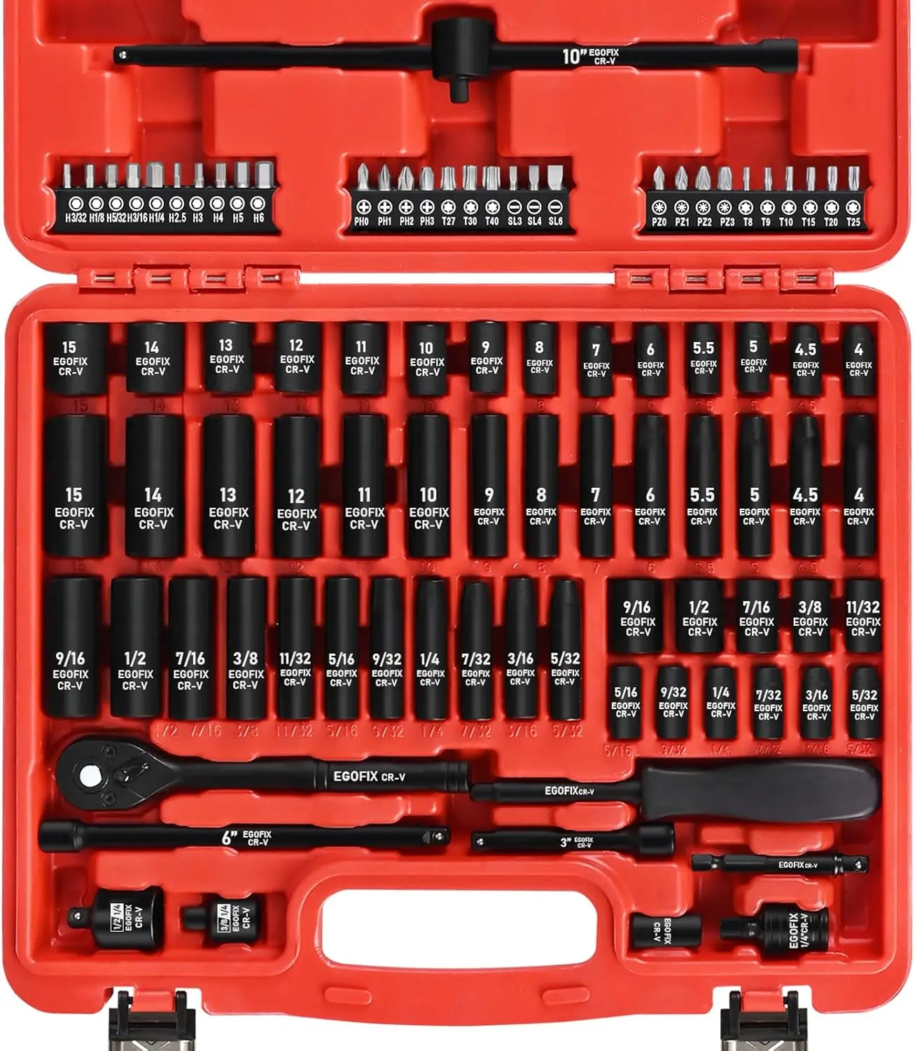 

90PCS 1/4" Drive Impact Socket Set with Metric & SAE Sizes, Ratchet, Bits for Home and Auto Repair