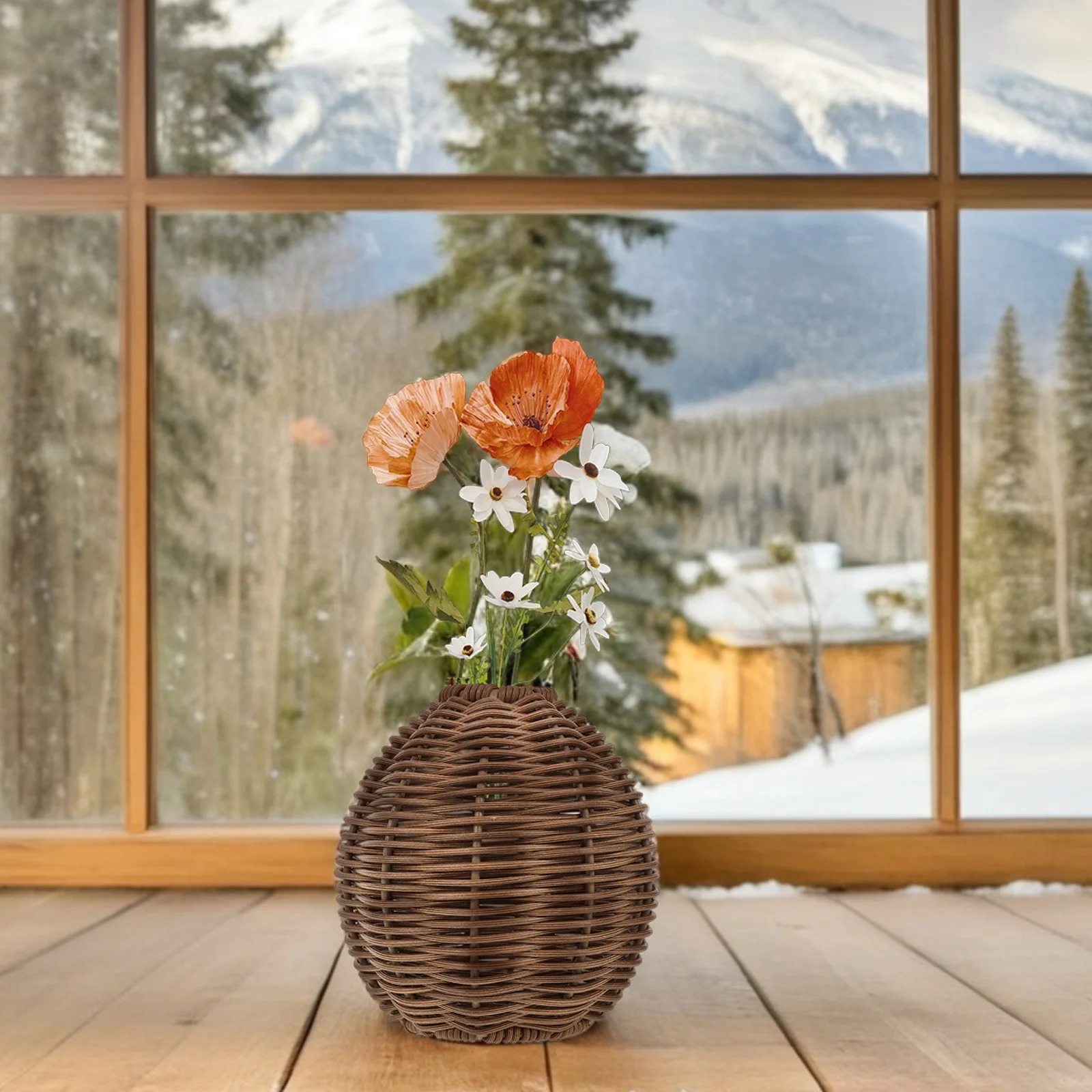 

Woven Imitation Rattan Vase Rustic Flower Pot Creative Aesthetic Design Easy Clean Versatile Decor Floral Arrangements