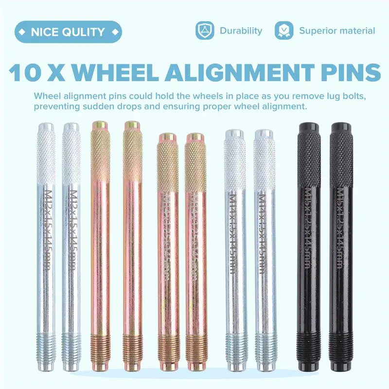A82M-Wheel Alignment Pin Set Of 10Pcs Metal Hangers Positioning Guide Balancing Tool For Tire For Changing Car With Lug Bolt Fit