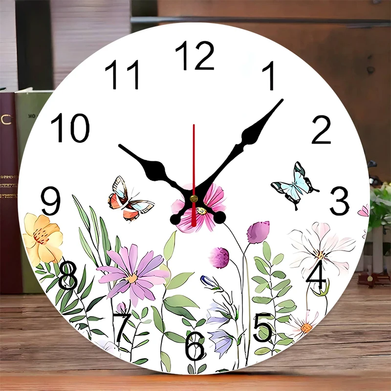 ساعة حائط معلقة صامتة مستديرة خشبية على شكل فراشة حديثة، مناسبة لغرفة المعيشة والمكتب وغرفة الدراسة وغرفة النوم والديكور المنزلي