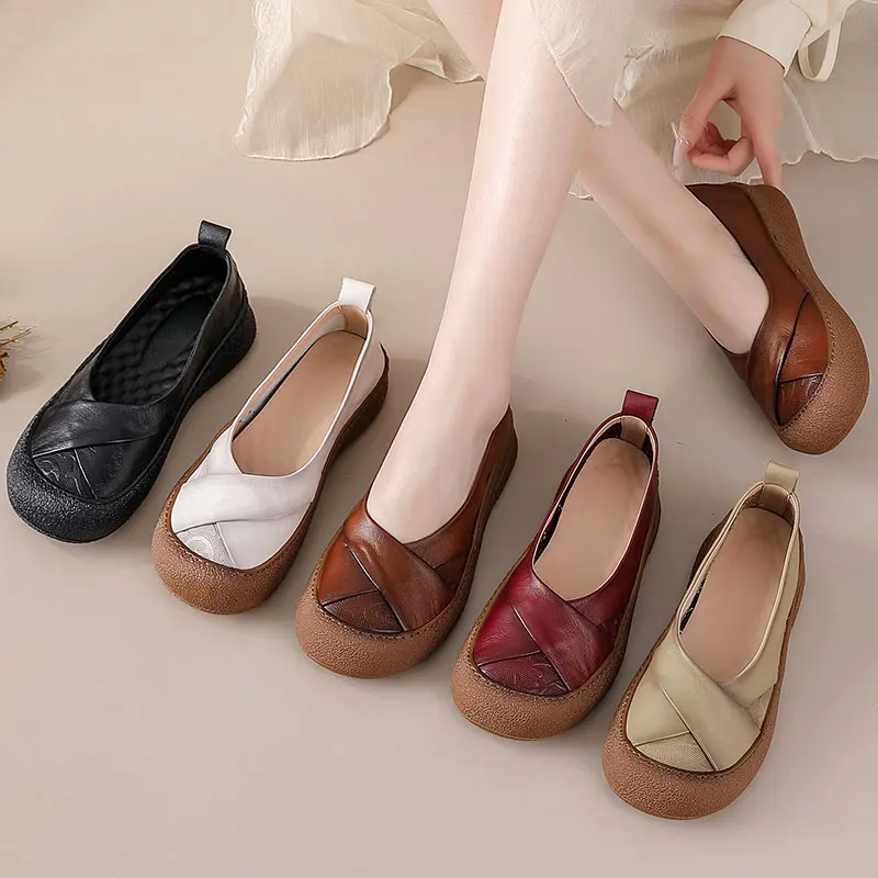 New Authentic Leather Ballet Flats Women's Shallow Loafers Woman Anti Skid Slip On Shoes Ladies Comfy Soft Moccasin Female Flats