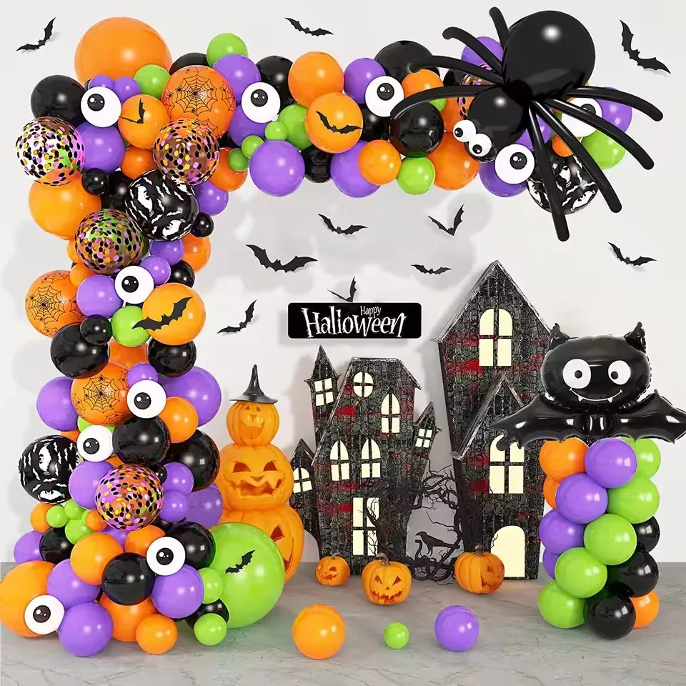 Halloween Fledermaus Dekoration Ballon Girlande Bogen Kit 3D Spinne Fledermaus Folie Schwarz Orange Ballon Latex Konfetti Globos Party Supplies