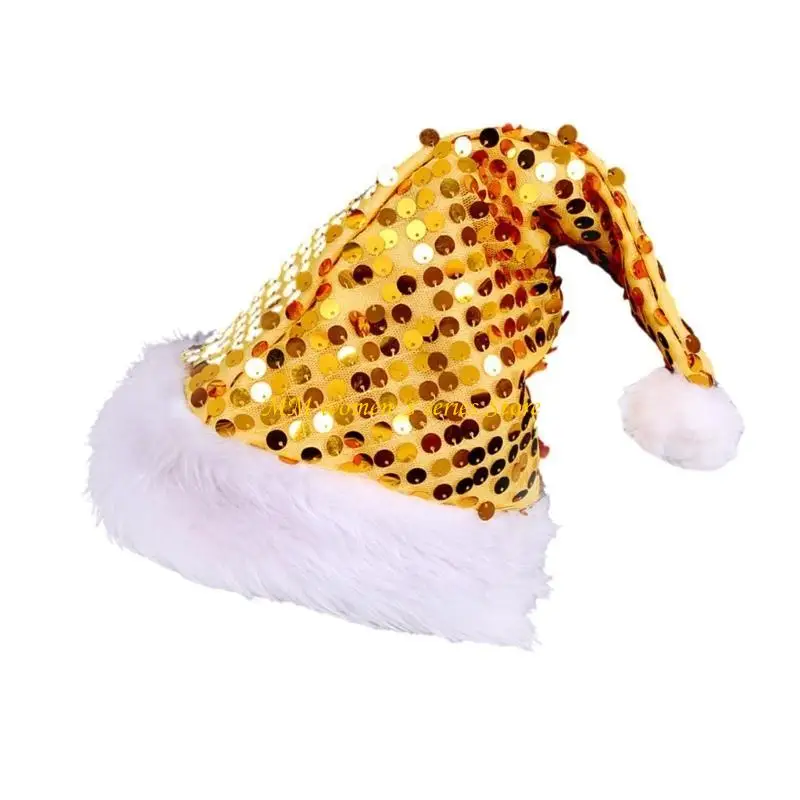 Q39C Christmas Headwear Caps Sequins Thicken Plush Perfect for the Holidays Colorful Outfits for Cosplay Santa Furry Hat