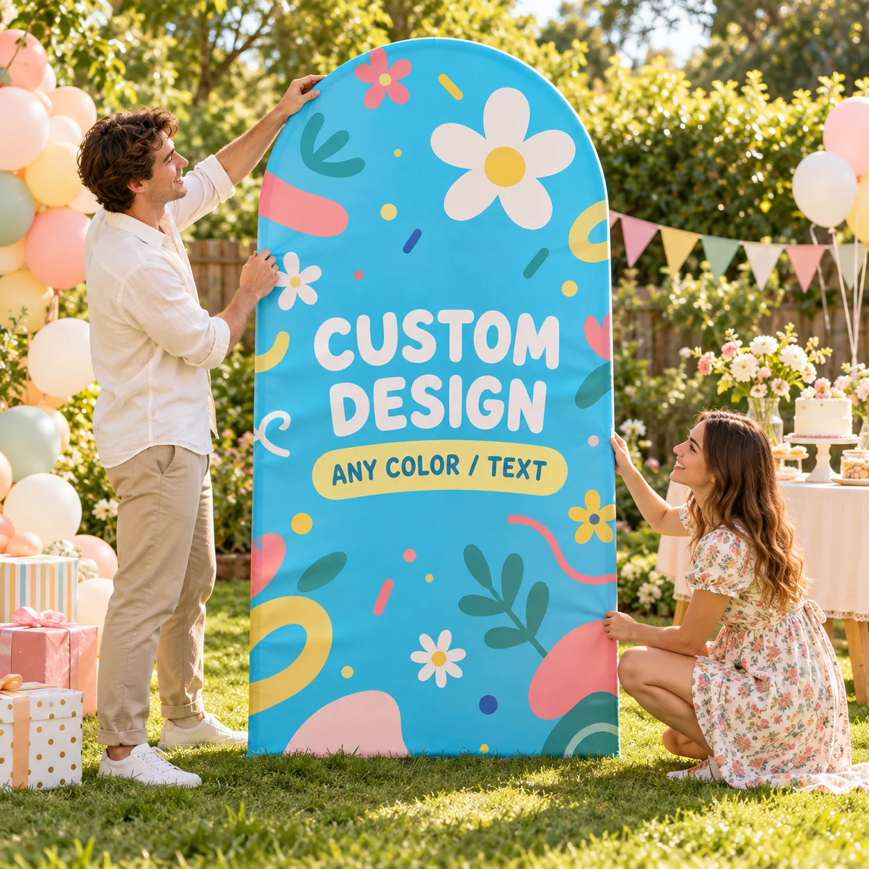 Custom Photo Backdrop Arch Cover Personalized Any Pattern Color Photo Backdrop Fabric Cover Double-Sided Background Decor