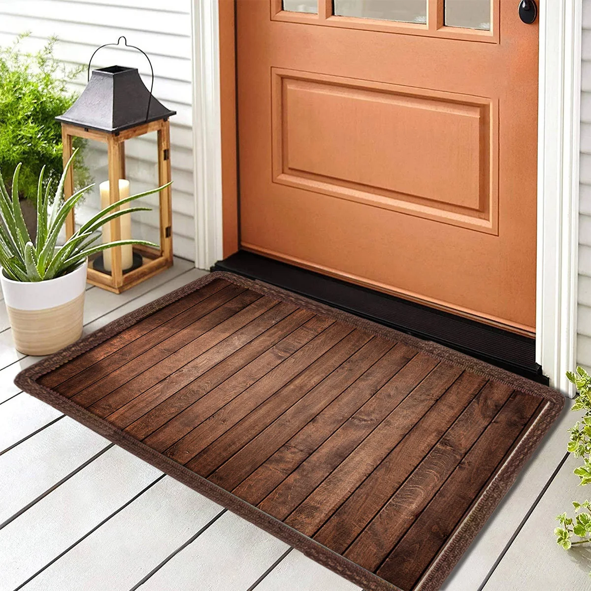 Wooden Welcome Entrance Doormat Outdoor Front Door Mats Room Rugs Hallway Floor Foot Bath Mat Washable