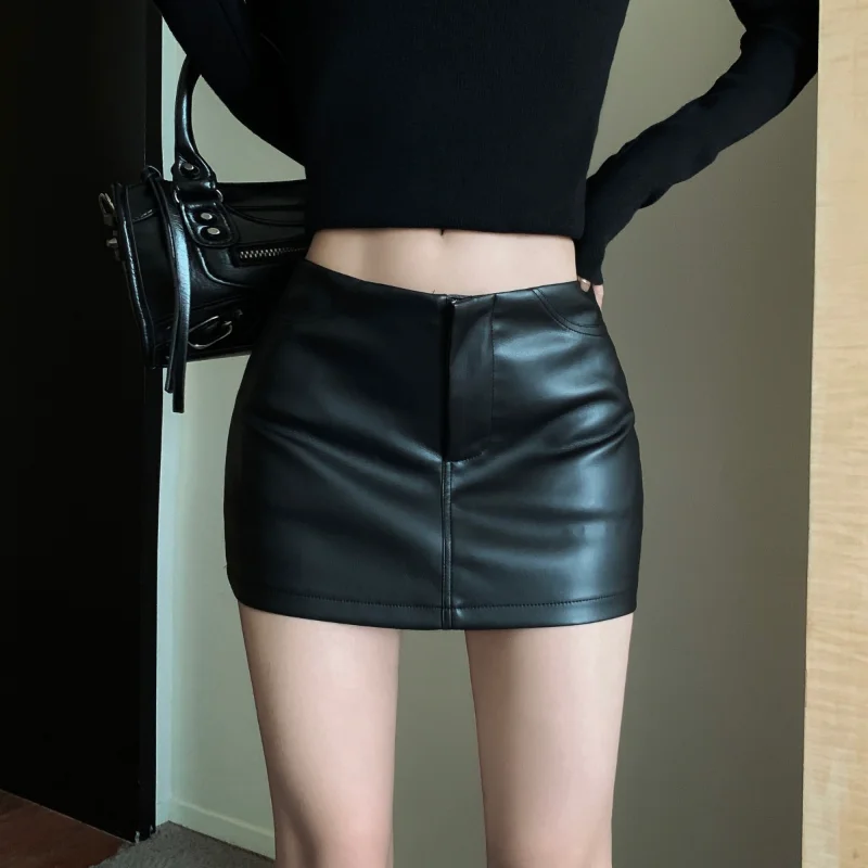 

Sexy PU Leather Micro Miniskirt Slim Leather Skirt Black Stretchy Mini A-Line Hip High Pencil Short Summer Skirt Streetwear