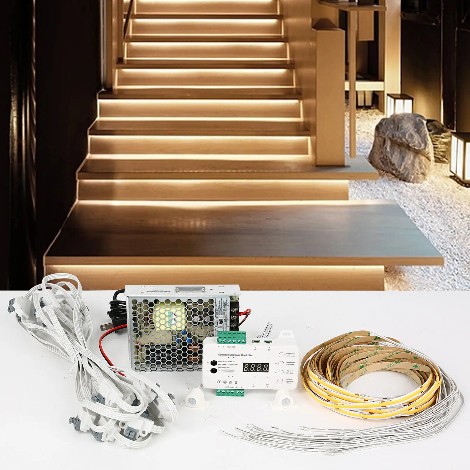 LED Strip Stair Lighting Controller, Sensor de Movimento, CCT Kit Completo, Fiação Principal Dinâmica, Velocidade Brilho, Escada, 12V, 24V