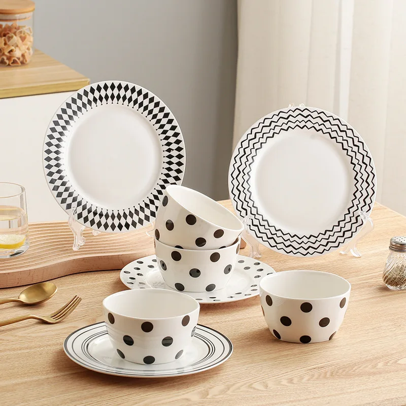 

Modern Minimalist Polka Dot Ceramic Tableware Set Bowl Plate Combination