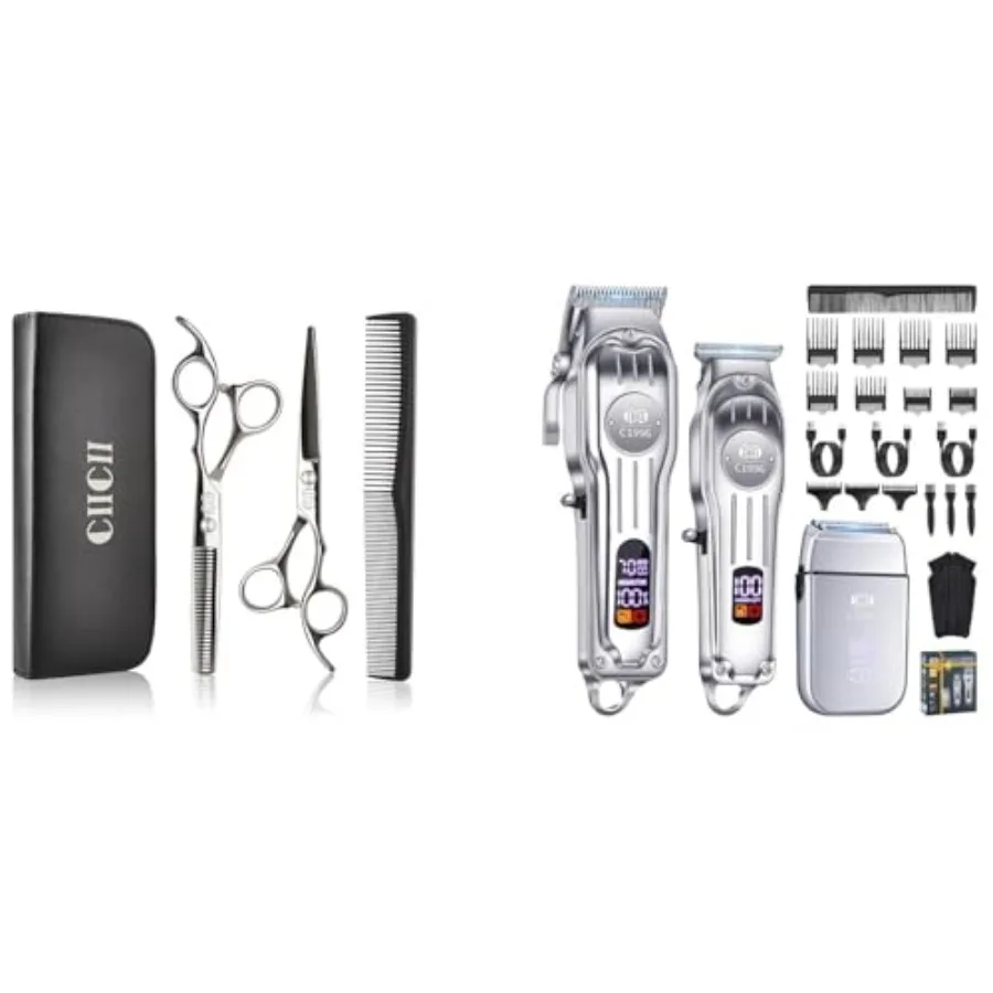 

Набор для стрижки волос с ножницами и триммерами из нержавеющей стали для домашнего и салонного использования, черный и серебристый, высокая точность и долговечность