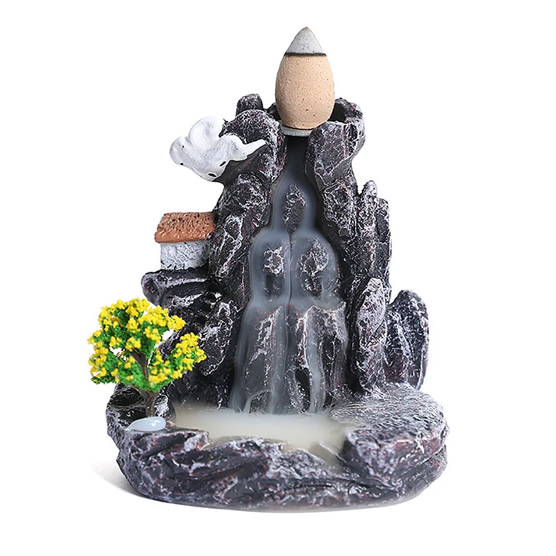 1Pc Backflow Incense Burner Resin Waterfall Backflow Incense Burner For Home Office Decoration With Incense Burner For Bedroom