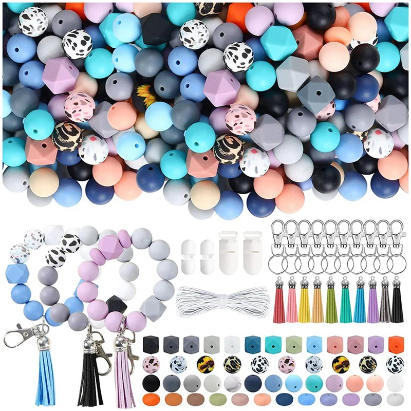 Multicolor Silicone Beads for Keychain Making Kit, Multiple Shapes and Styles Silicone Bulk Beads for Keychains Making