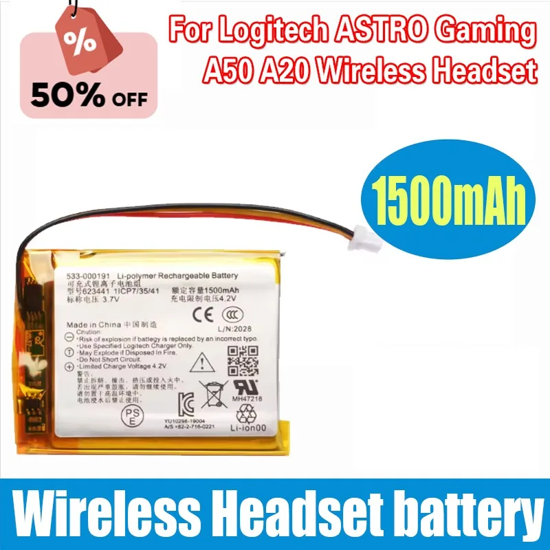 

High-Capacity 533-000191 Battery For Logitech ASTRO Gaming A50 A20 Wireless Headset