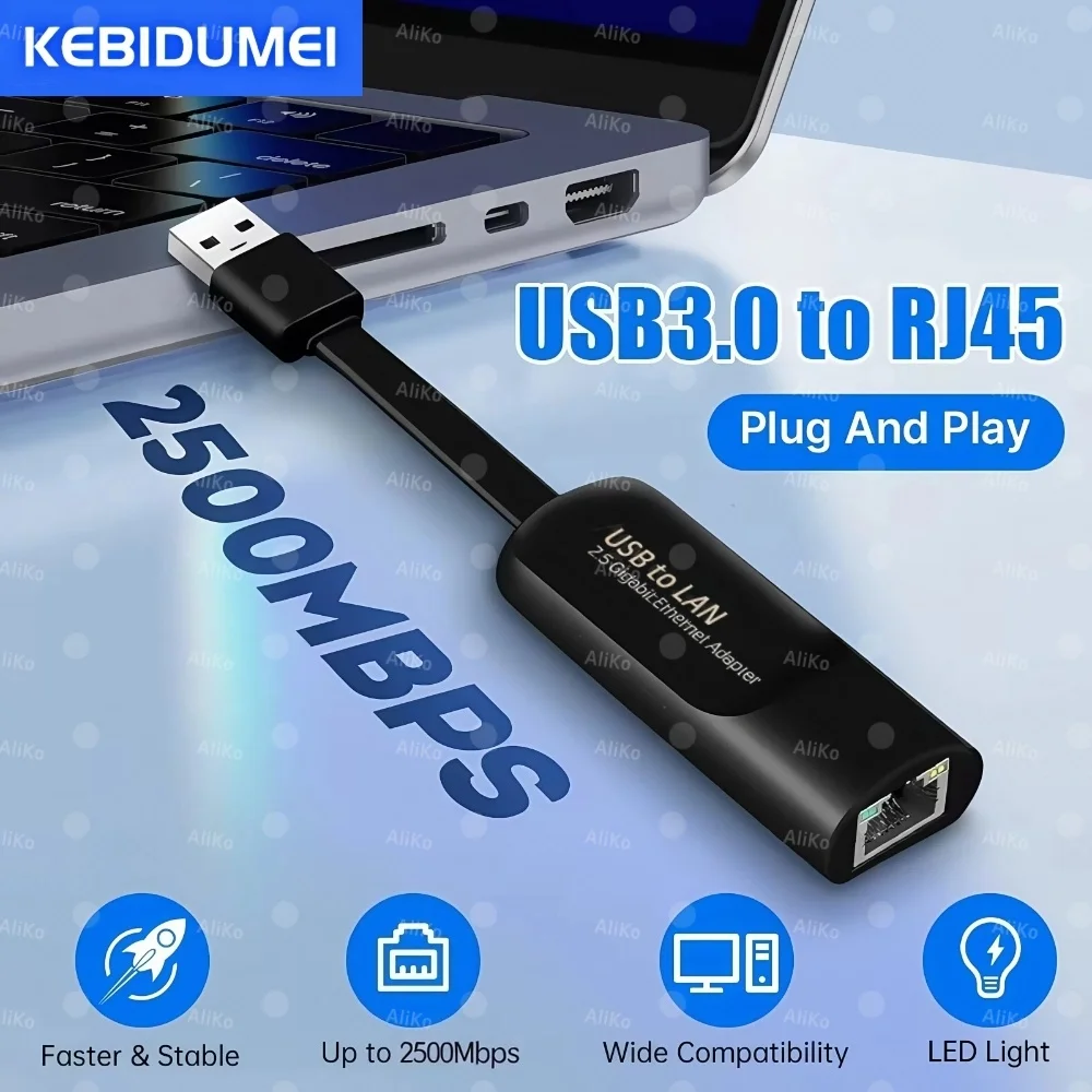 

2500Mbps Ethernet Adapter 2.5G Network Card Gigabit USB 3.0 Type C to RJ45 Lan Wired Converter Driver Free for MacBook PC Laptop