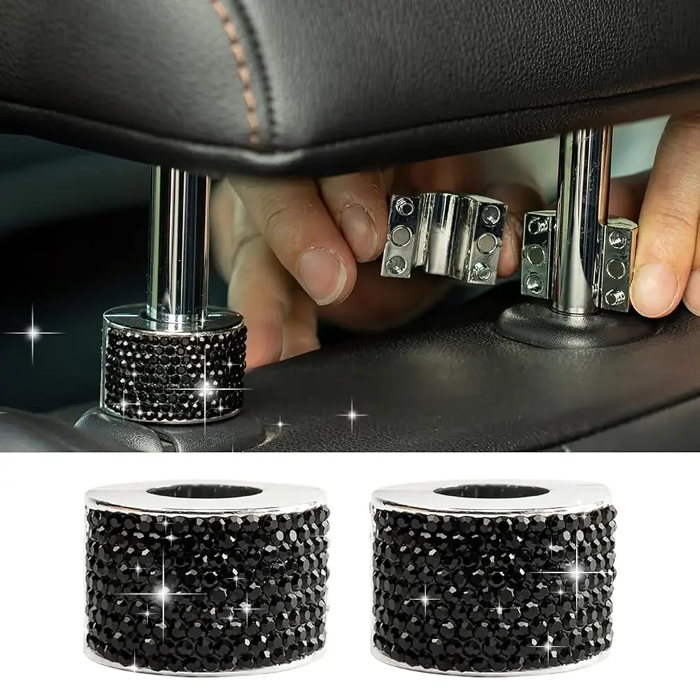 

2PCS Magnetic Car Headrest Collars, Rhinestone Car Head Rest Collars Rings Decor, Bling Car Accessories for Women, Interior