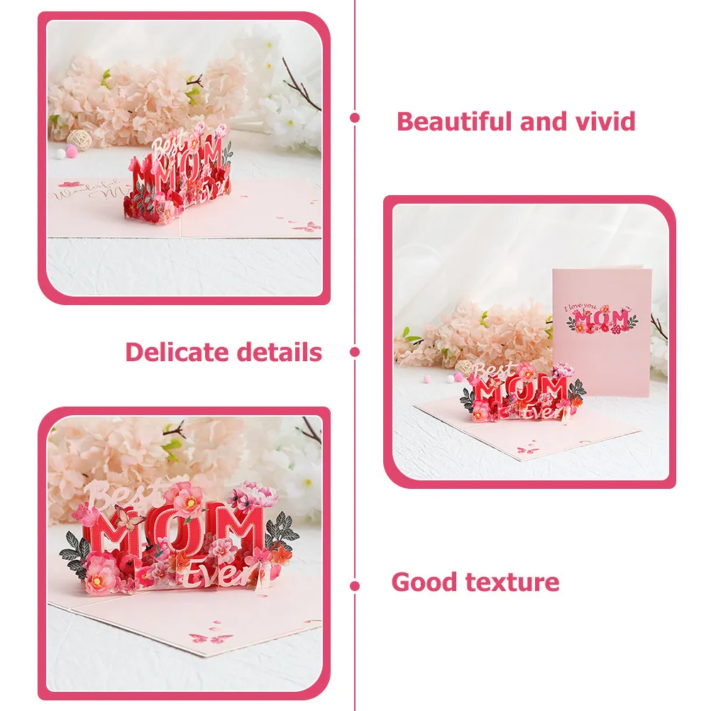Greeting Card for Mother 3D Flower and Letter Design Mother's Day Gift Card High End Texture Realistic Pattern Warm Message