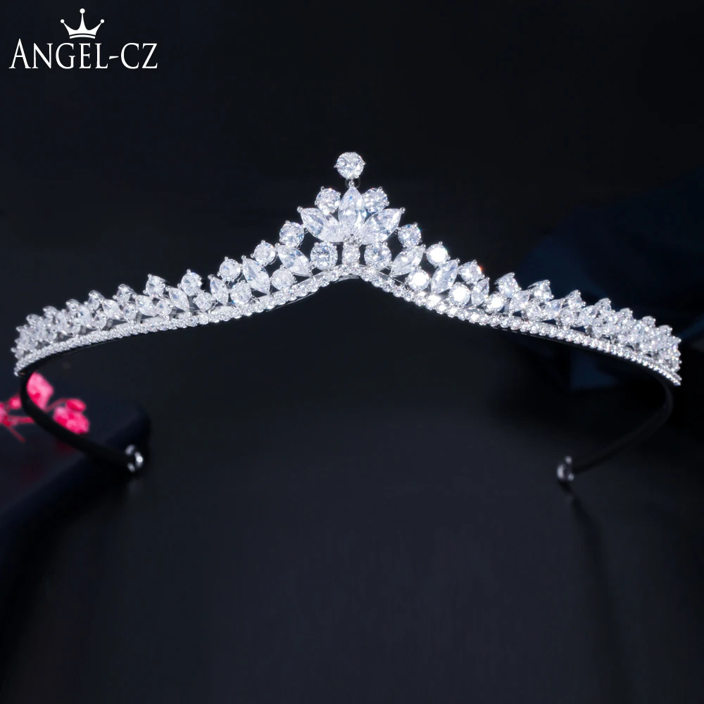 

ANGELCZ Elegant Hair Jewelry Cubic Zirconia Princess Banquet Party Tiara Crown Headband for Women Engagement Gift AH009