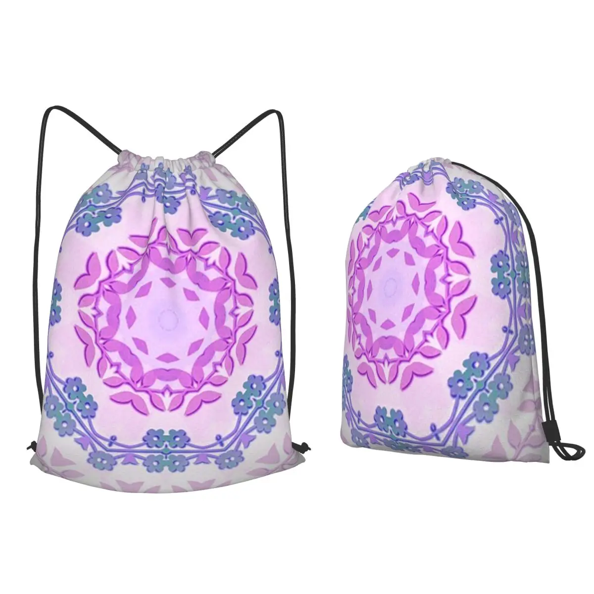 Serene Lavender And Blue Mandala Backpacks Multi-function Drawstring Bags Shoes Bag Book Bags for Travel School