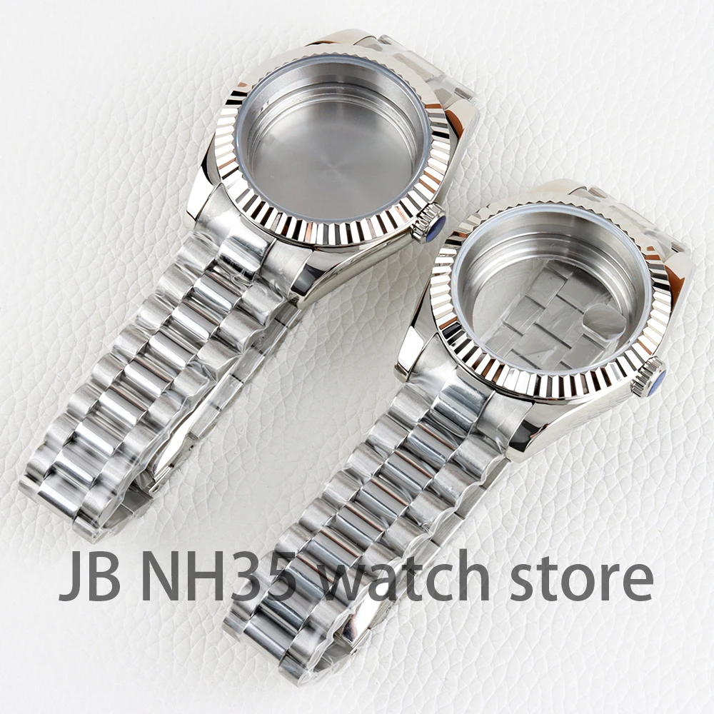 

36/39mm NH35 watch case sapphire glass stainless steel silver presidential bracelet fit NH35 / NH36 movement for 28.5mm dial