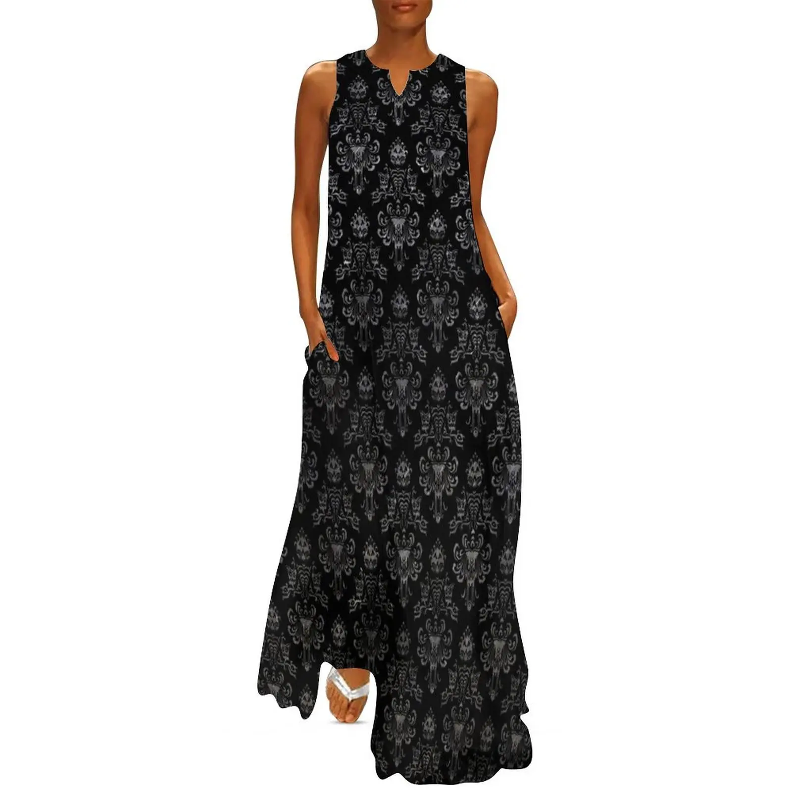 

Haunted Mansion Wallpaper Black and Silver Long Dress Long dresses women"s elegant loose dresses