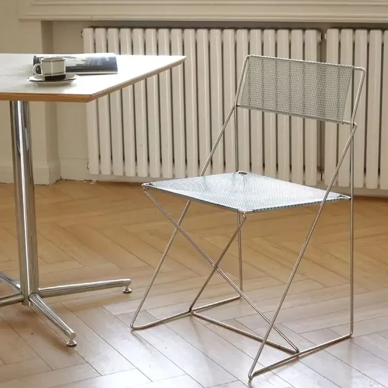 Creative Creative Stainless Steel Dining Chairs Backrest Can Flipped Strong Load-bearing Dining Chairs Simple Modern Casual Din