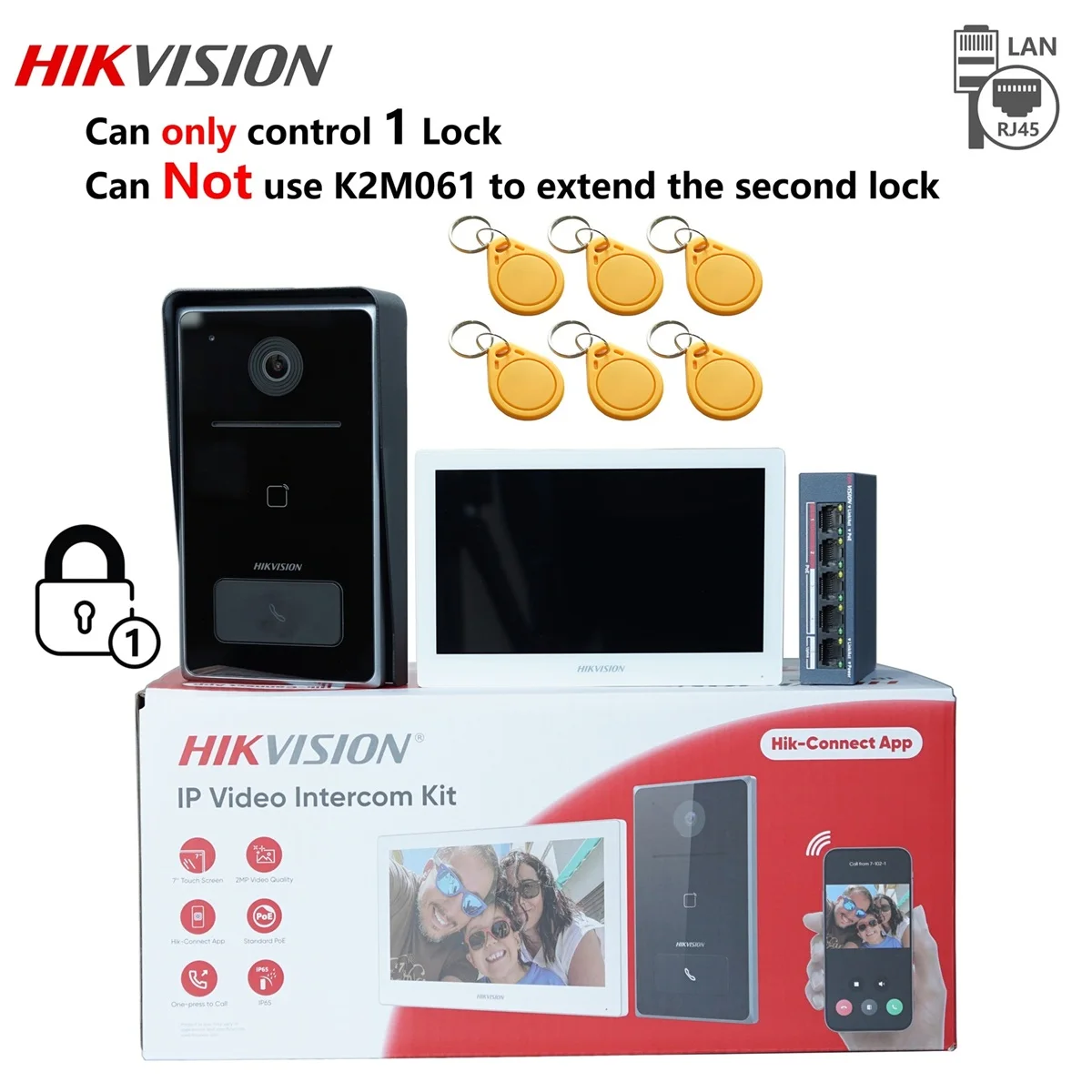 HIKVISION DS-KIS608-P Mehrsprachiges Video-Gegensprechanlagen-Set, inklusive DS-KV6133-WME1 & DS-KH6350-WTE1 & PoE-Switch, Telefon-App-Anruf