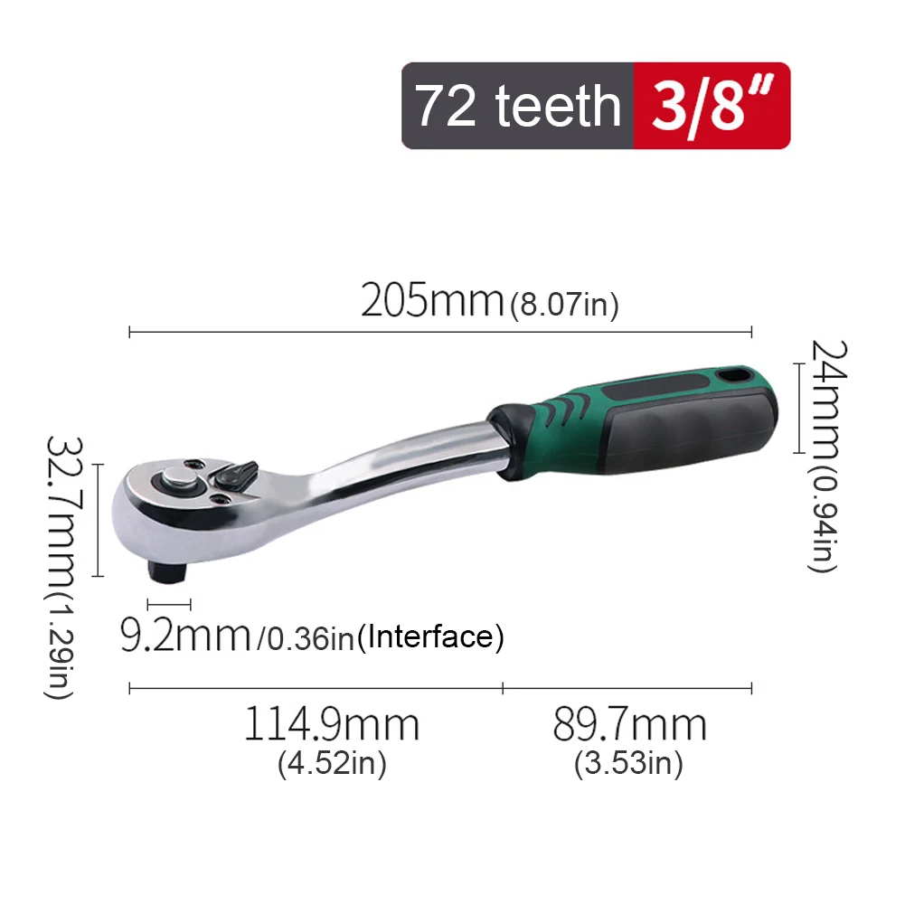 1/4 Inch 3/8inch Multifunctional Socket Spanner Quick-Release 72 Teeth Drive Ratchet Spanner Swivel Ratchet Wrench for Vehicle