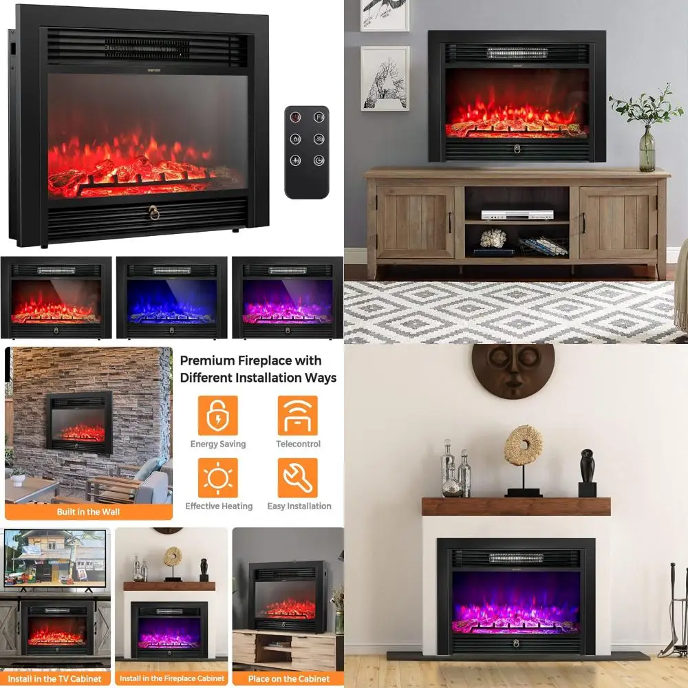 

28.5 Electric Fireplace Insert, Freestanding Heater with Overheat Protection, 3 Color Flame Effects