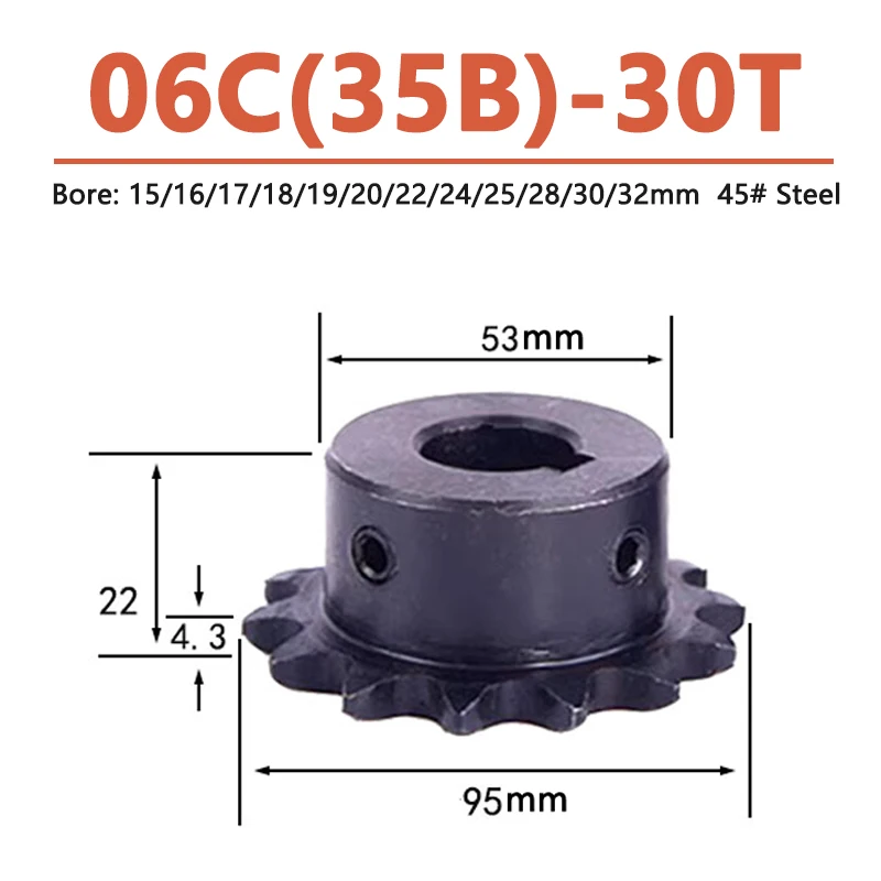 

1pc 30 Teeth 06C 35B Industrial Drive Sprocket Wheel 30T 45# Steel Chain Gear Keyway Bore 15 16 17 18 19 20 22 24 25 28 30 32mm