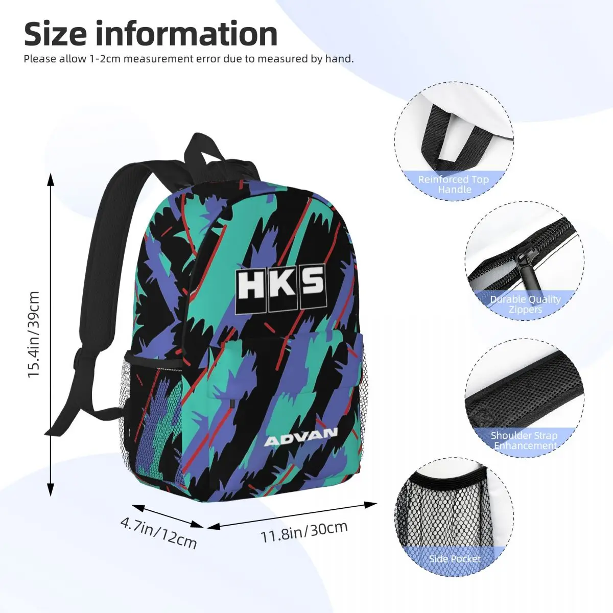 HKS Advan JDM Zaini Ragazzi Ragazze Bookbag Cartoon Borse da scuola per bambini Zaino da viaggio Borsa a tracolla di grande capacità