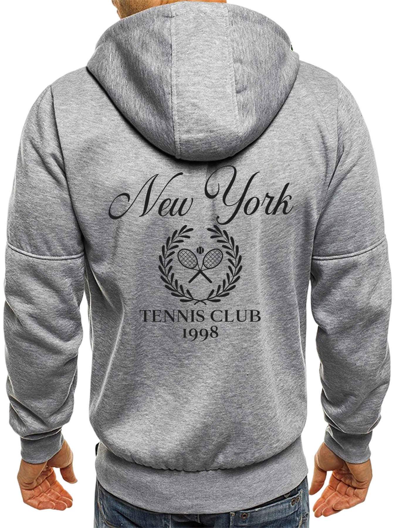 نيويورك نادي التنس يطبع رجل سستة مقنعين عادية كبيرة الحجم الشارع الشهير الخريف موضة هوديي الصوف ملابس رياضية مريحة #4