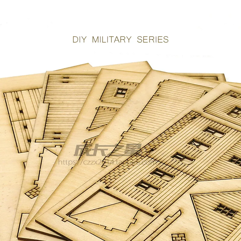 1/72 Holz-Bausatz Europäische Architektur Reihenhaus Laden Kirche DIY Puzzle-Modellbausatz für Tischdekoration