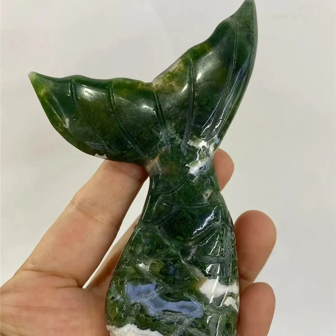

Natural Ocean Jasper Crystal Engraving Mermaid Tail Figurines STATUE Stones Desk Ornament Carving Decorations Folk Craft