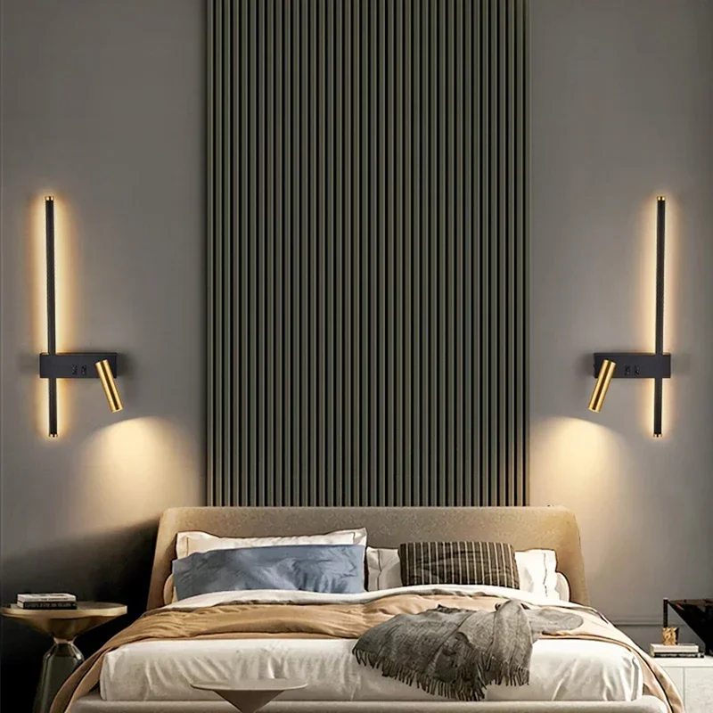 Lámpara de pared creativa, focos de interruptor Dual, simplicidad moderna, interior, sala de estar, sofá, fondo, luz de pared, dormitorio, lámparas de mesita de noche