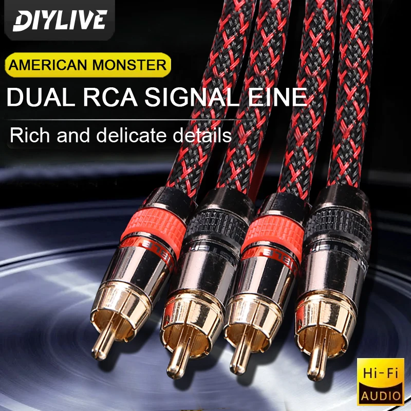 HIFl DIYLIVE 6N OFC macho a macho 2RCA a 2RCA Cable de Audio con conector chapado en oro enchufe para amplificador de CD