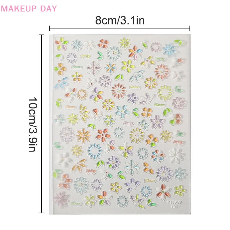 Colorful Flower Nail Sticker Relief 3D Jelly Five Petal Flower Nail Art Decoration Decals Diy Selfadhesive Sliders